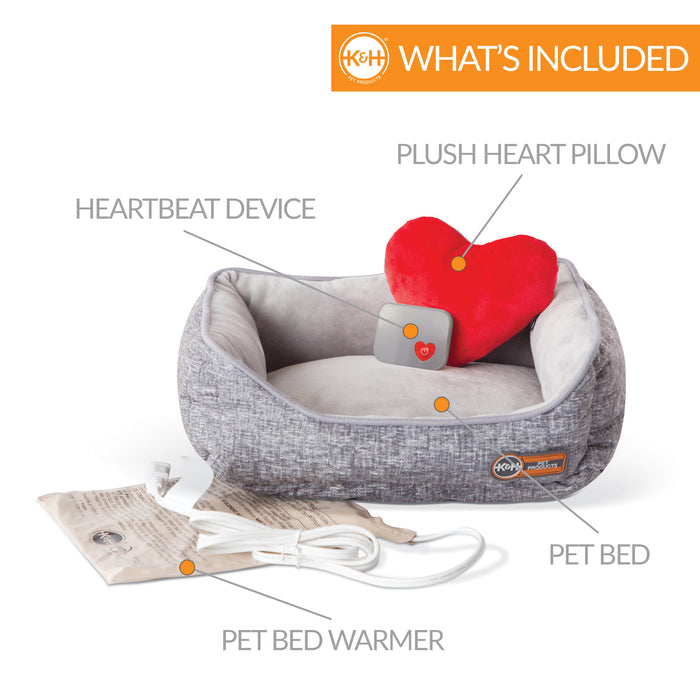 K&H Mother's Heartbeat Heated Kitty Pet Bed with Heart Pillow