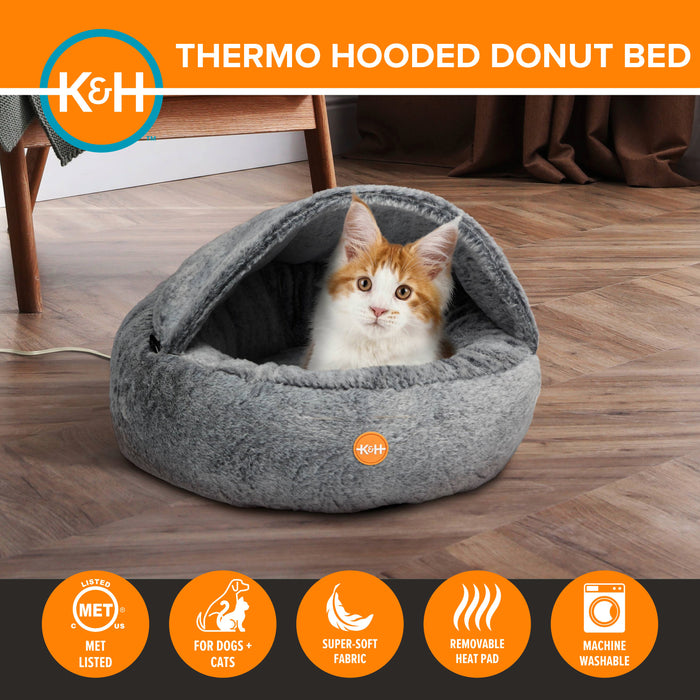 K&H Thermo Hooded Donut Heated Cat Bed