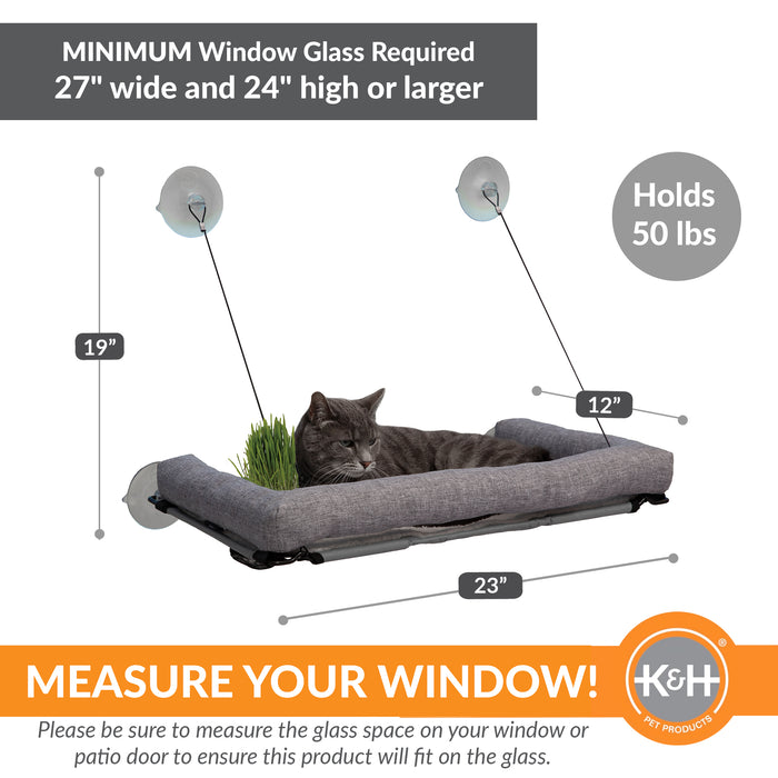 K&H EZ Mount Deluxe Bolstered Window Kitty Sill Cat Perch with Cat Grass Grow Station