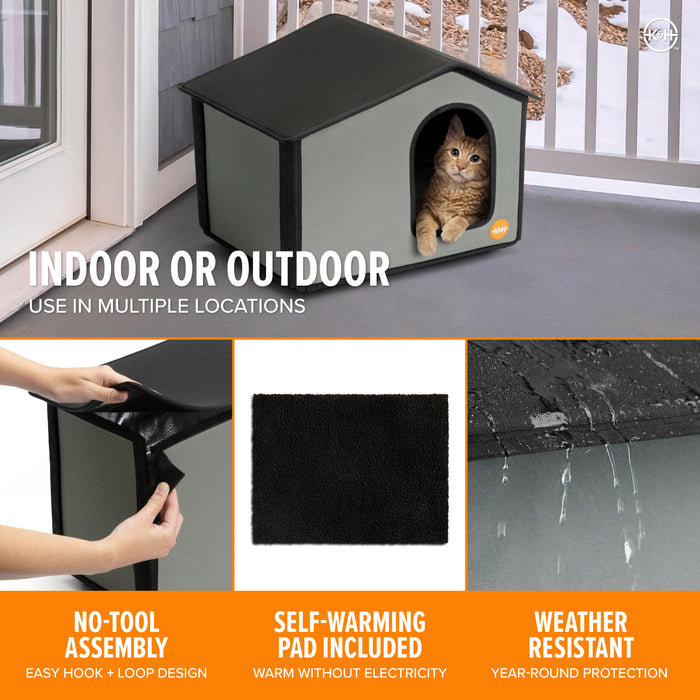 K&H Self-Warming Outdoor Kitty House Gray