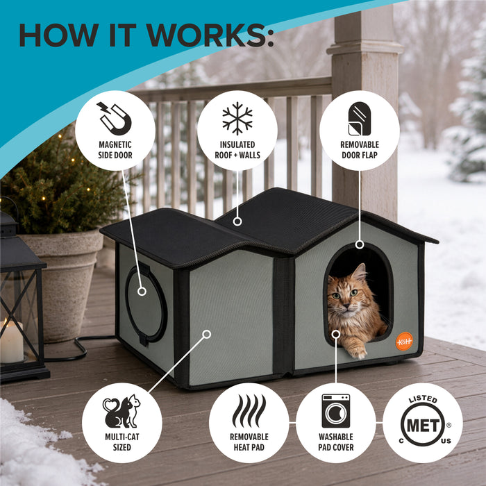 K&H Extra Wide Outdoor Heated Kitty House Gray