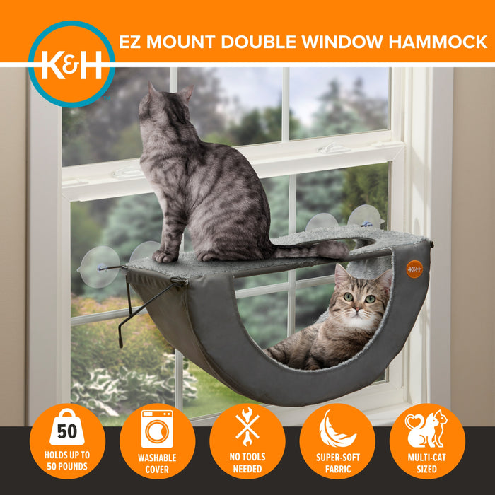 K&H EZ Mount Cat Window Perch Double Level Hammock Kitty Sill Window Bed