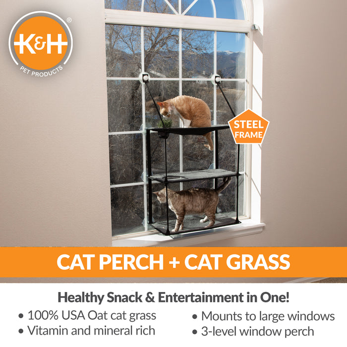 K&H EZ Mount Window Kitty Sill Cat Perch with Cat Grass Grow Station - Triple or Quad Level
