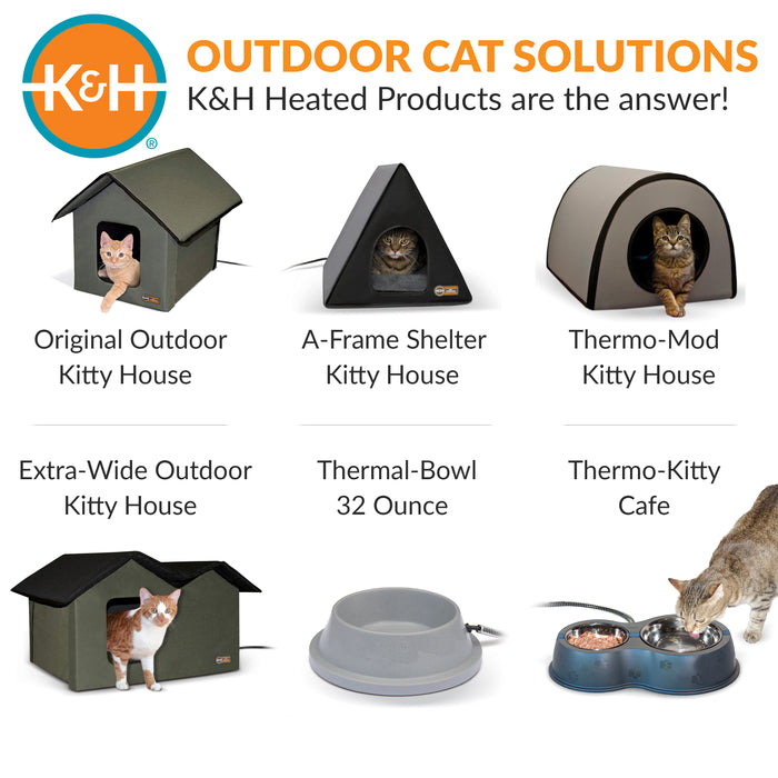 Insulated Heated Cat House For Outdoor/Indoor Winter Use | Gray Nylon With Electric Heating Pad