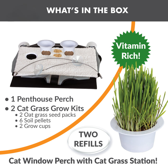 K&H EZ Mount Penthouse Cat Window Perch with Cat Grass Grow Station