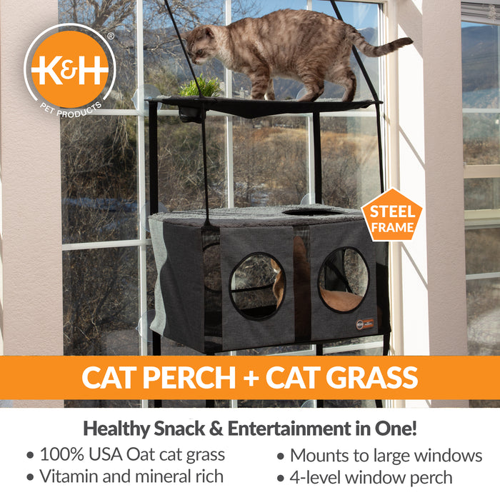 K&H EZ Mount Townhouse Cat Window Perch with Cat Grass Grow Station