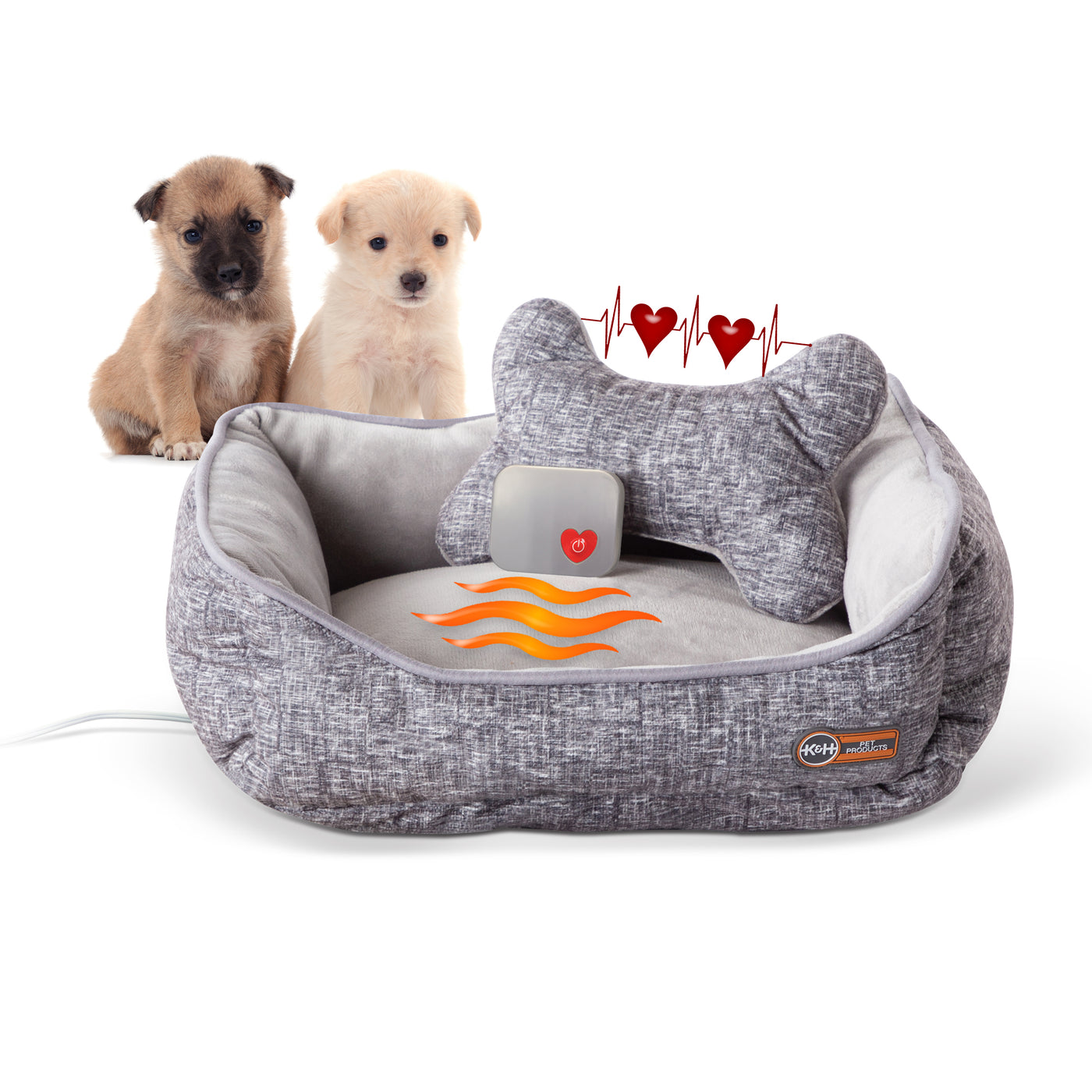 K&H Mother's Heartbeat Heated Puppy Pet Bed with Bone Pillow — K&H Pet