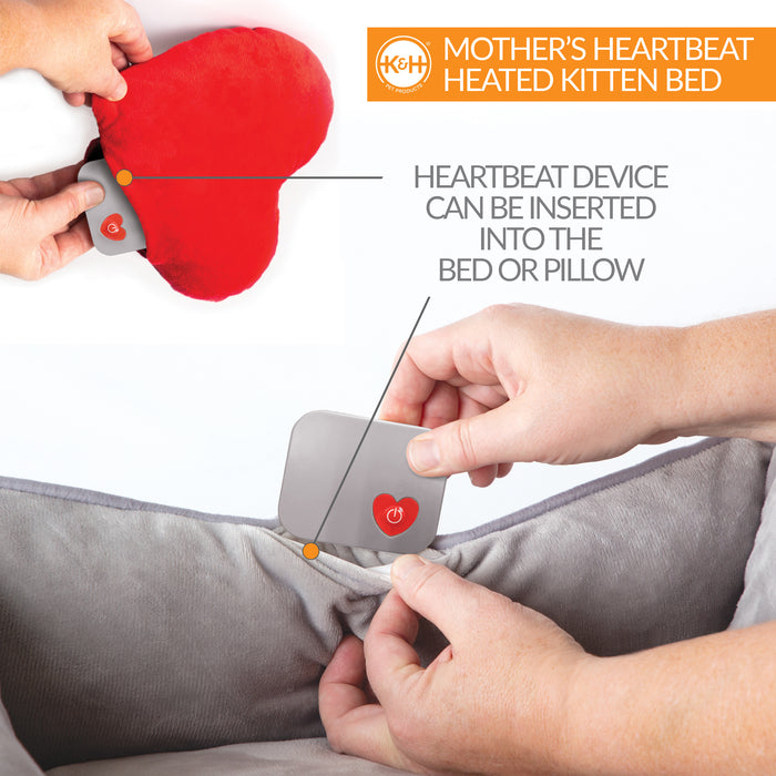 K&H Mother's Heartbeat Heated Kitty Pet Bed with Heart Pillow